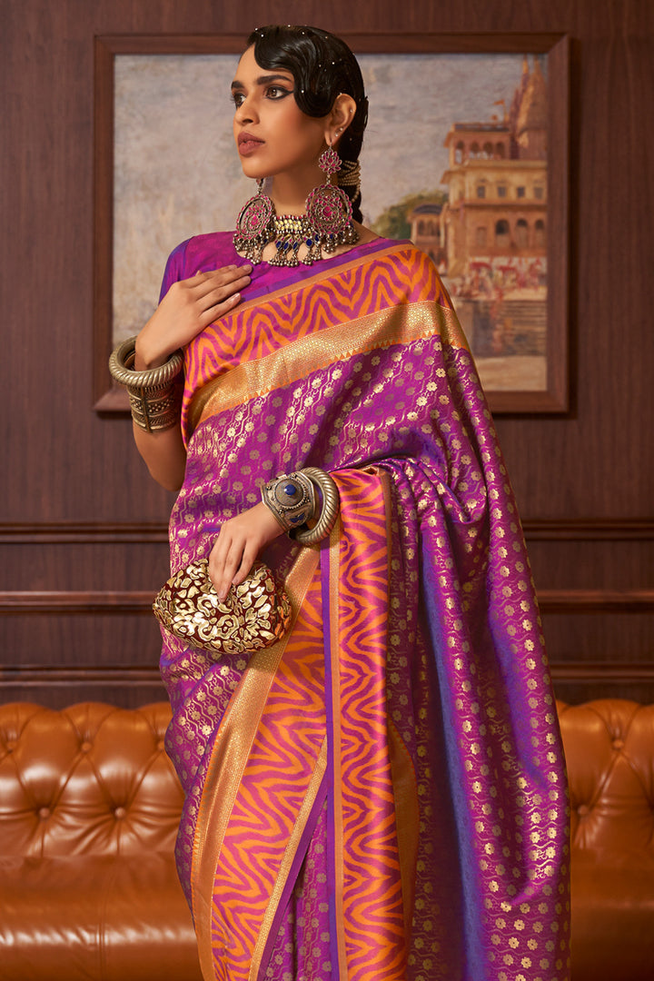 Orange handloom Kanjivaram | Kanjivaram sarees silk, Wedding saree blouse  designs, Pattu saree blouse designs